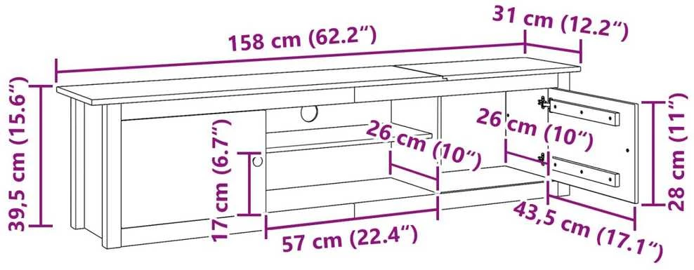 TV staliukas Televizoriaus stovas HILL 158 x 40 x 39.5 cm Medus ruda