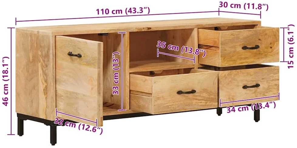 TV staliukas Televizorių stovai Ruda 110 x 30 x 46 cm Kietas mango medis