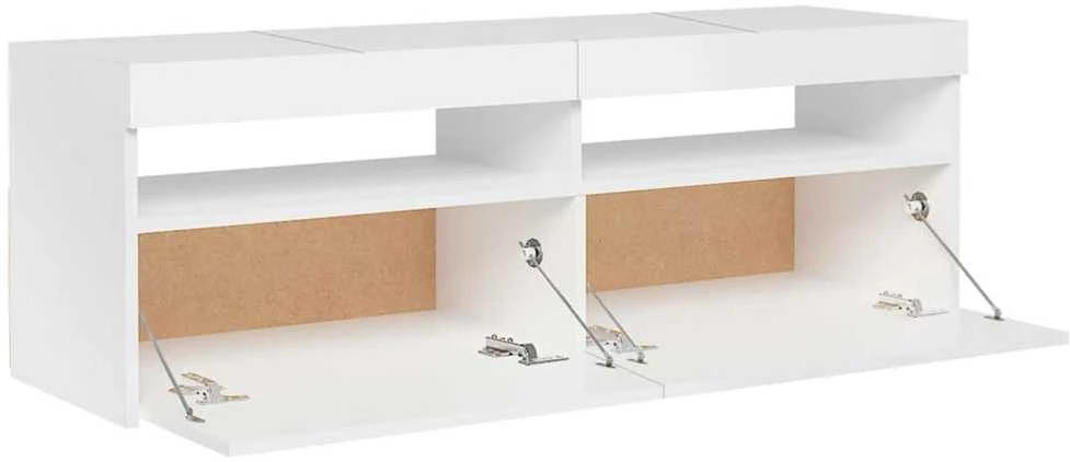 TV staliukas TV spintelė su LED apšvietimu, balta, 120x35x40cm, blizgi