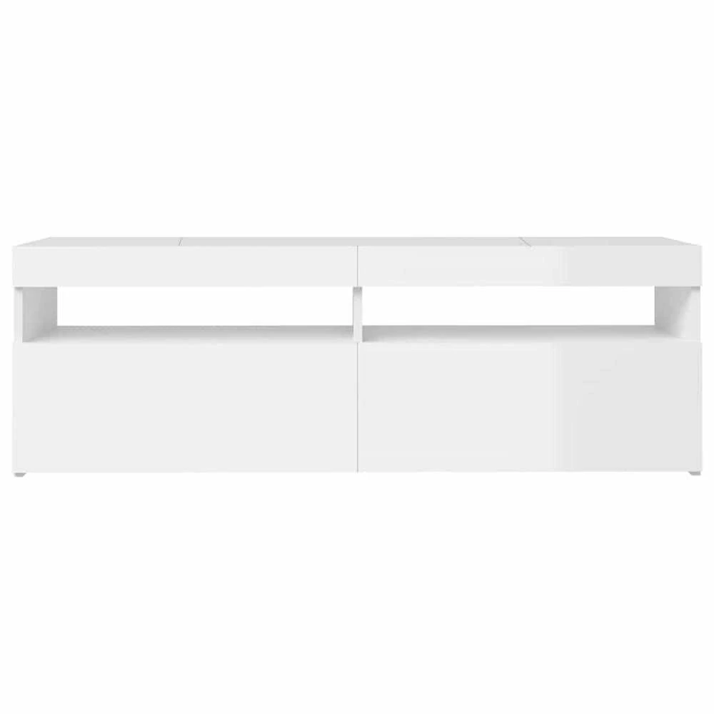 TV staliukas TV spintelė su LED apšvietimu, balta, 120x35x40cm, blizgi