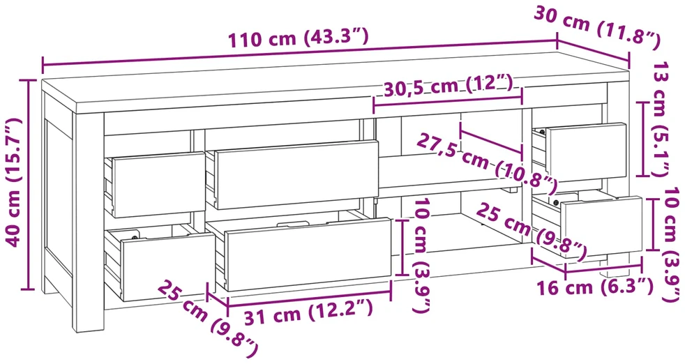TV staliukas TV spintelė 110 x 30 x 40 cm Natūrali Kieto teka medžio