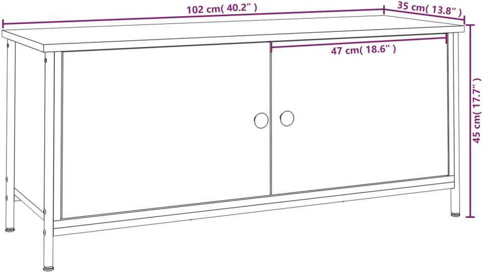 TV staliukas TV spintelė su durelėmis, ąžuolo, 102x35x45cm, apdirbta mediena