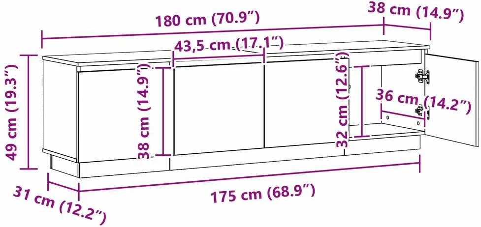 TV staliukas Televizoriaus spintelė 180 x 38 x 49 cm Amatininkų ąžuolas