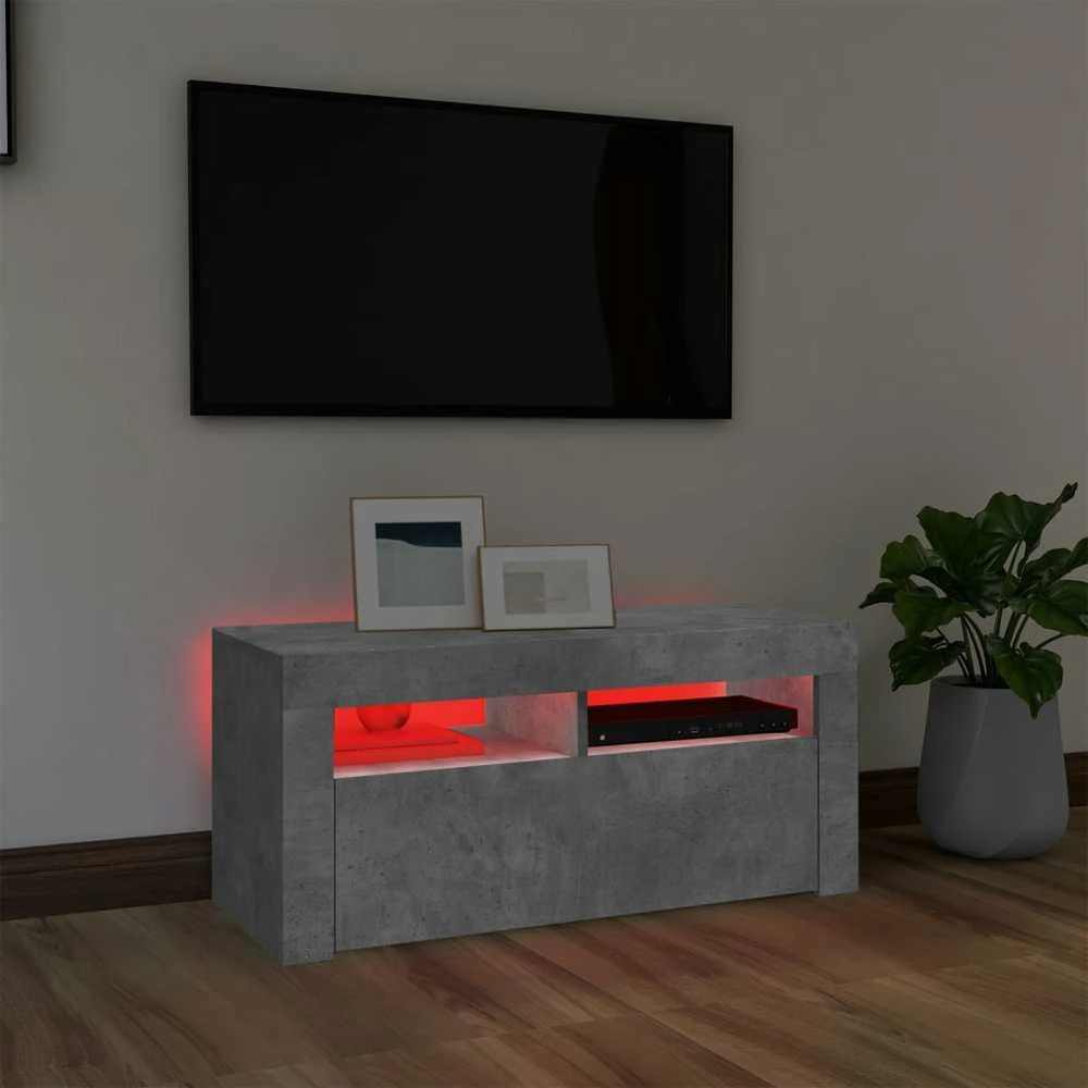 TV staliukas TV spintelė su LED apšvietimu, betono pilka, 90x35x40cm