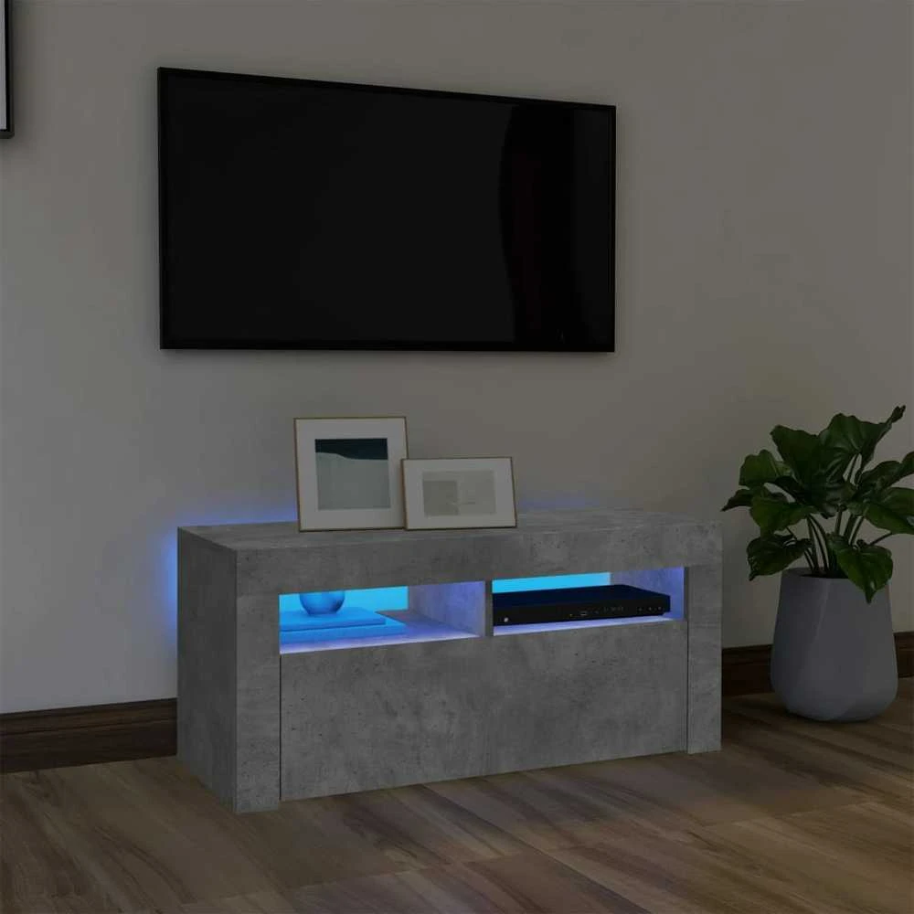TV staliukas TV spintelė su LED apšvietimu, betono pilka, 90x35x40cm
