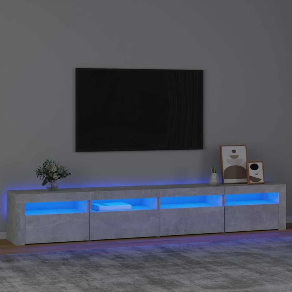 TV staliukas TV spintelė su LED apšvietimu, betono pilka, 240x35x40cm