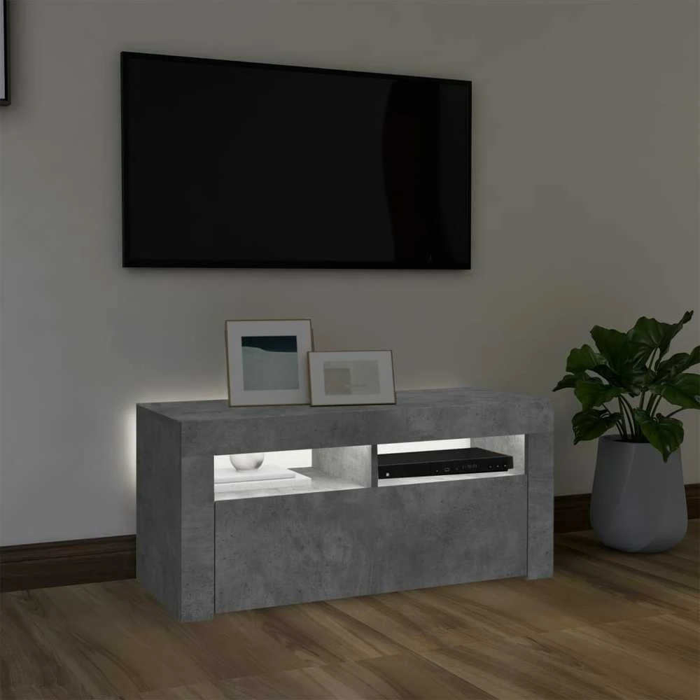 TV staliukas TV spintelė su LED apšvietimu, betono pilka, 90x35x40cm