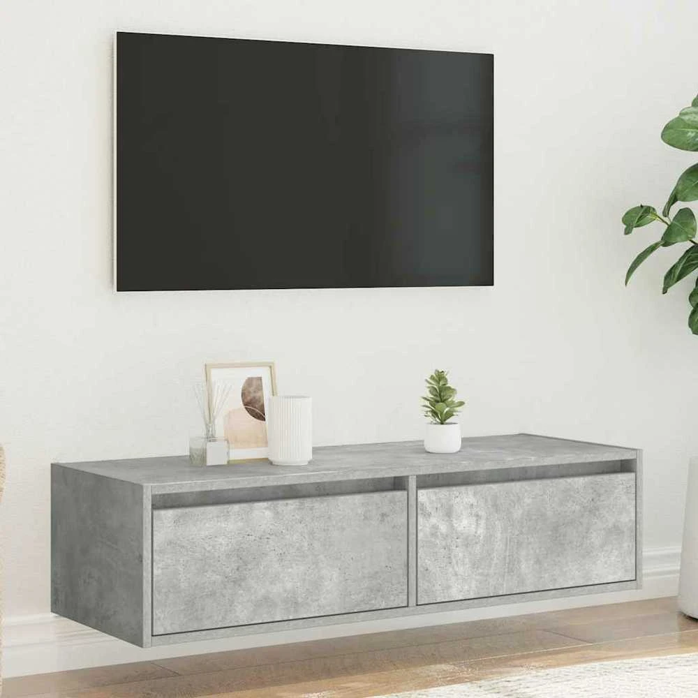 TV staliukas TV spintelė su LED apšvietimu, betono pilka, 100X35,5x25 cm