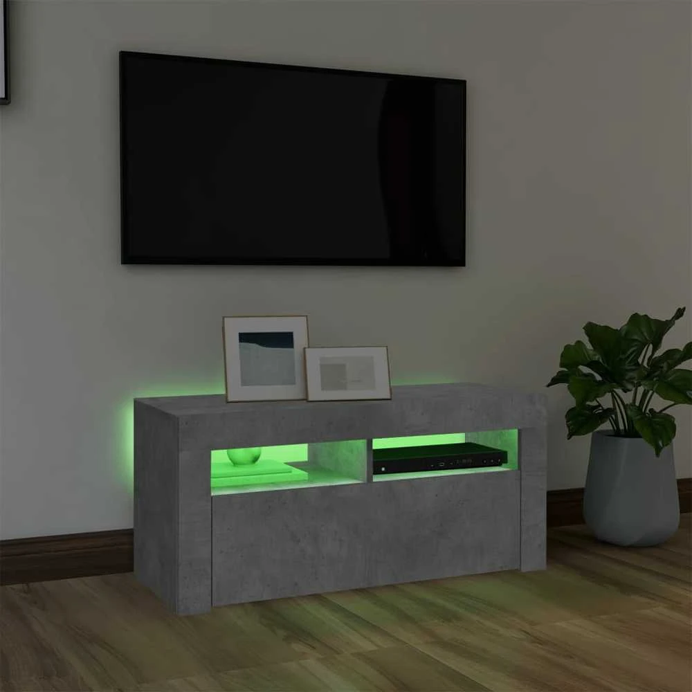 TV staliukas TV spintelė su LED apšvietimu, betono pilka, 90x35x40cm