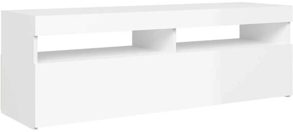 TV staliukas TV spintelė su LED apšvietimu, balta, 120x35x40cm, blizgi