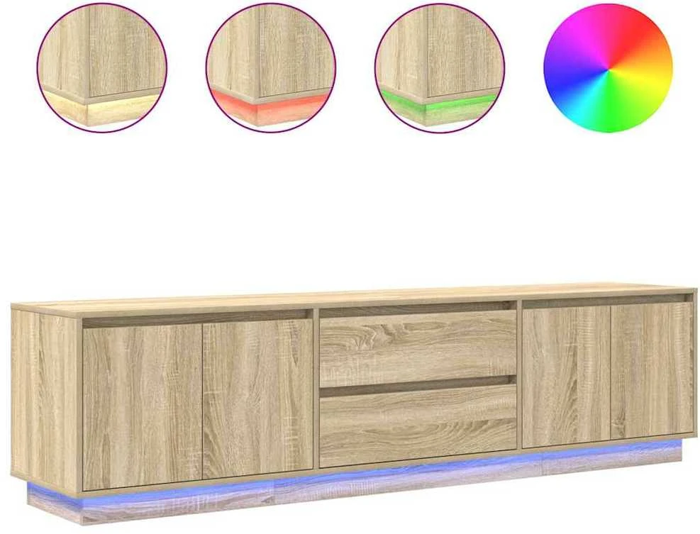 TV staliukas TV spintelė su LED lemputėmis, ąžuolo spalvos, 193,5x41x50 cm