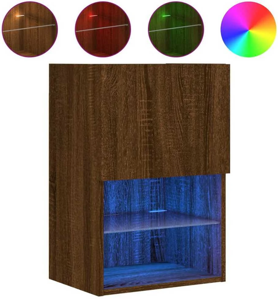 TV staliukas TV spintelė su LED lemputėmis, ruda ąžuolo, 40,5x30x60cm