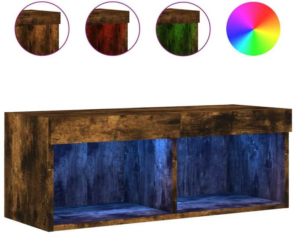 TV staliukas TV spintelė su LED lemputėmis, dūminio ąžuolo, 80x30x30cm