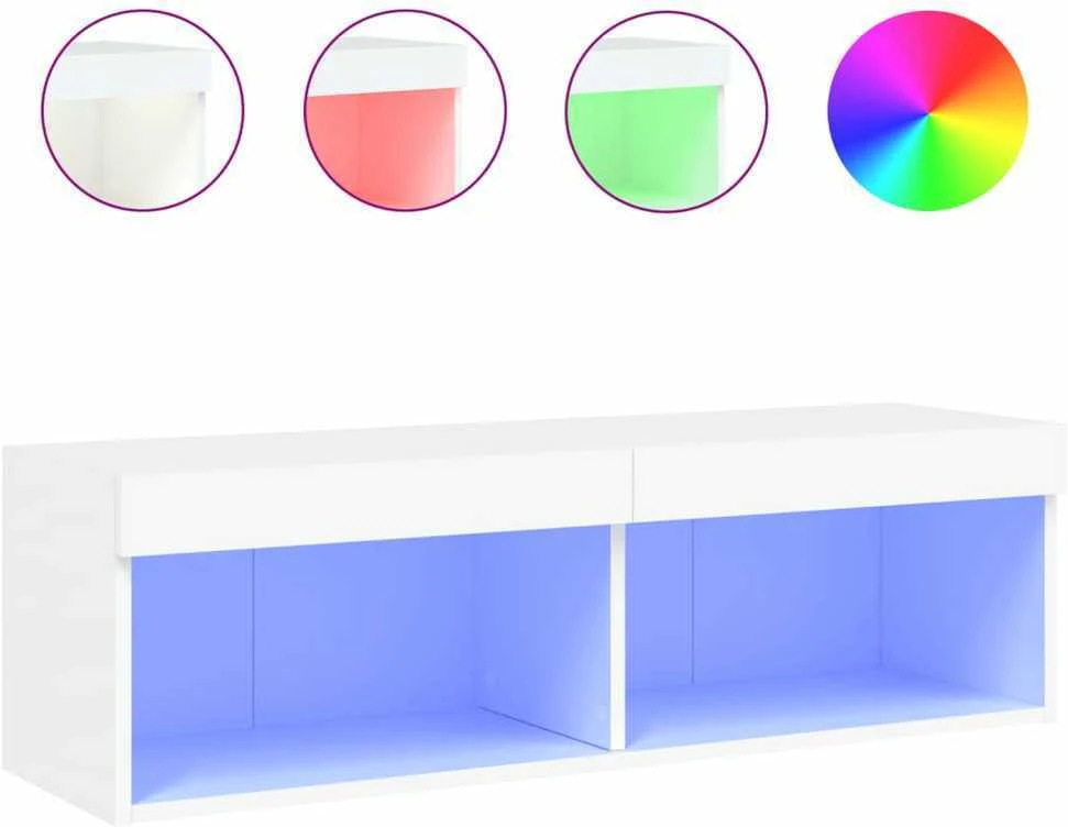 TV staliukas TV spintelė su LED lemputėmis, baltos spalvos, 100x30x30cm