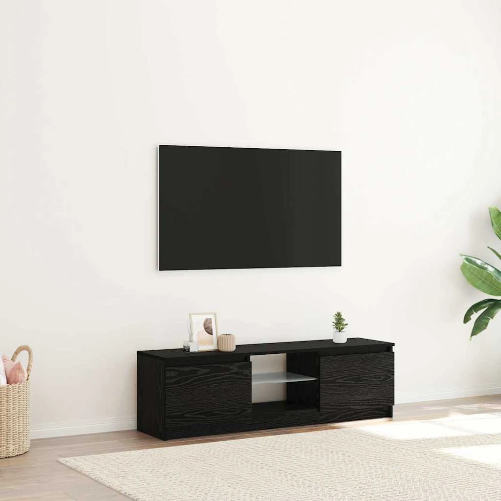 TV staliukas TV spintelė su LED lemputėmis, juodo ąžuolo spalvos, 120x30x36 cm, inžinerinė mediena