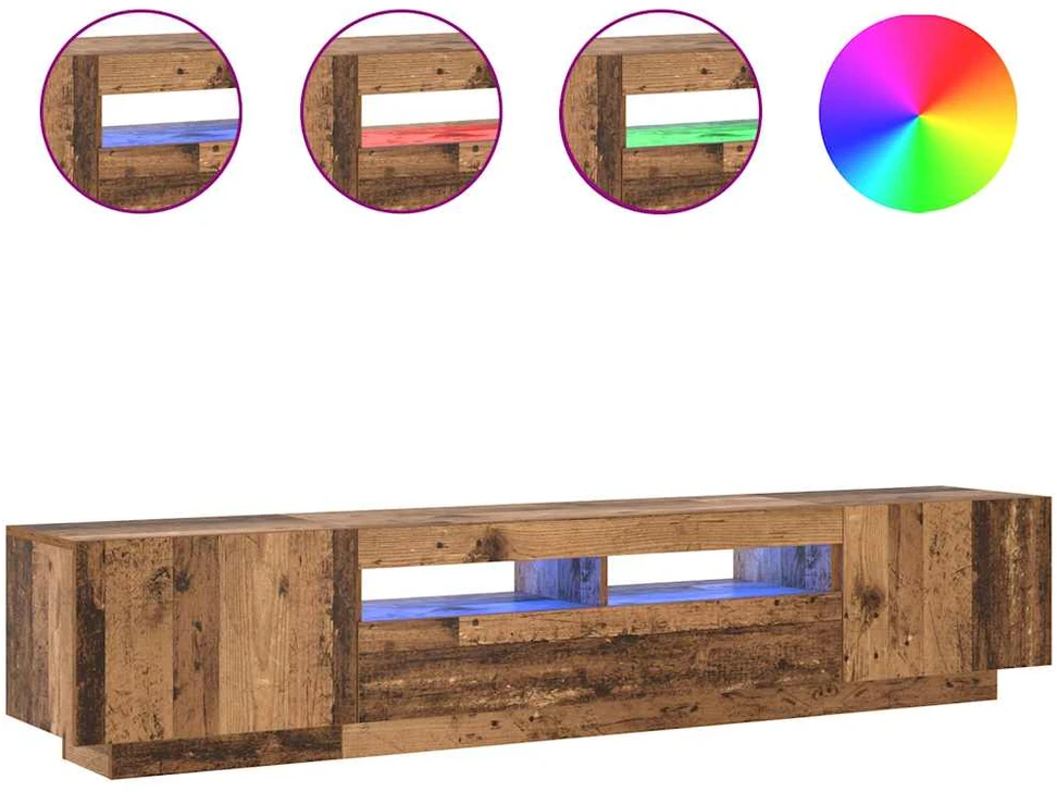 TV staliukas TV spintelė su LED lemputėmis, senovinė mediena, 200x35x40cm, inžinerinė mediena