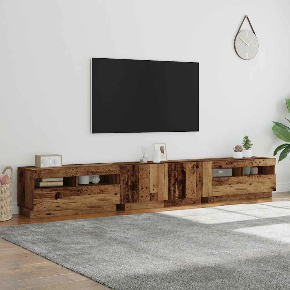 TV staliukas TV spintelė su LED lemputėmis, senovinė mediena, 260x35x40cm, inžinerinė mediena