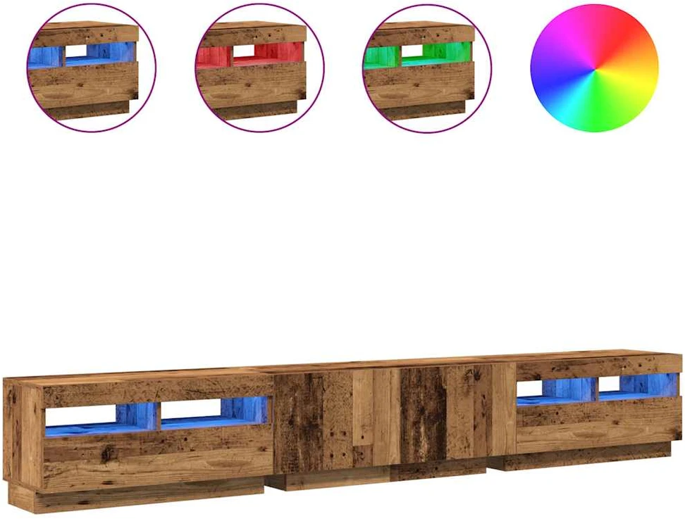TV staliukas TV spintelė su LED lemputėmis, senovinė mediena, 260x35x40cm, inžinerinė mediena