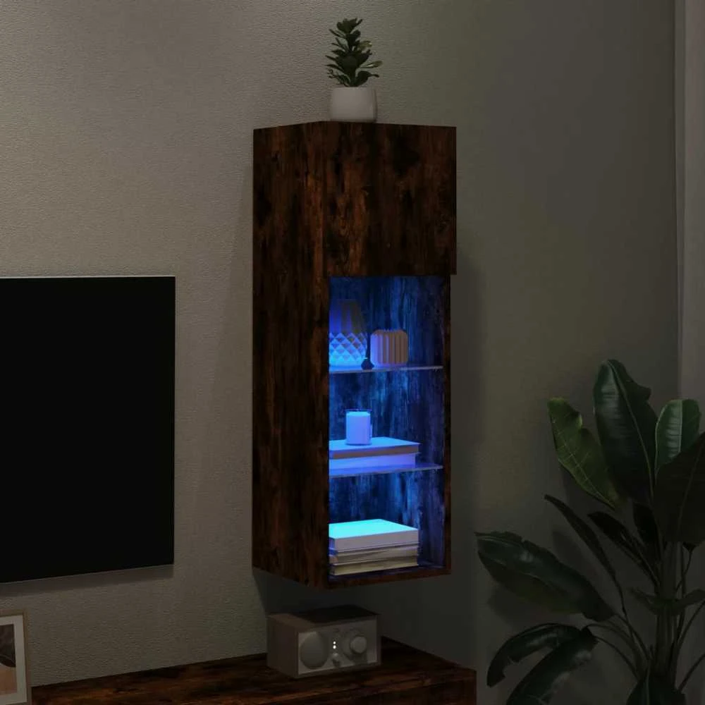 TV staliukas TV spintelė su LED lemputėmis, dūminio ąžuolo, 30,5x30x90cm