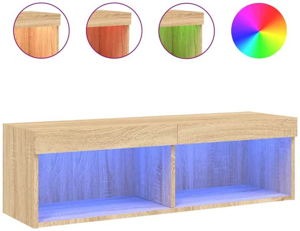 TV staliukas TV spintelė su LED lemputėmis, ąžuolo spalvos, 100x30x30cm