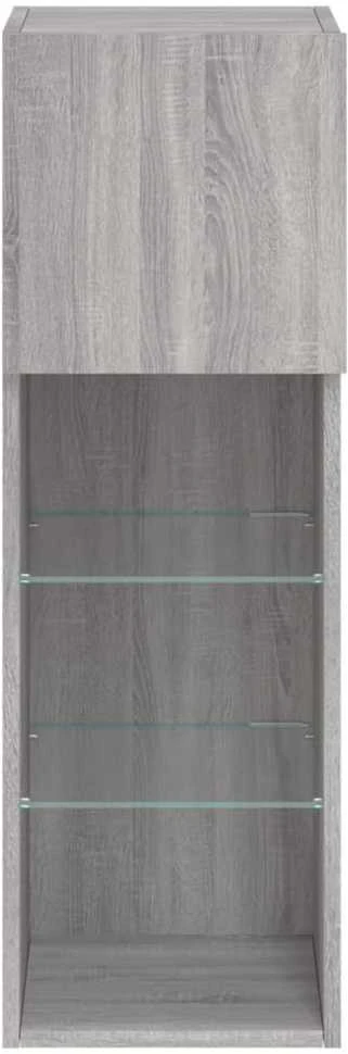 TV staliukas TV spintelė su LED lemputėmis, pilka ąžuolo, 30,5x30x90cm