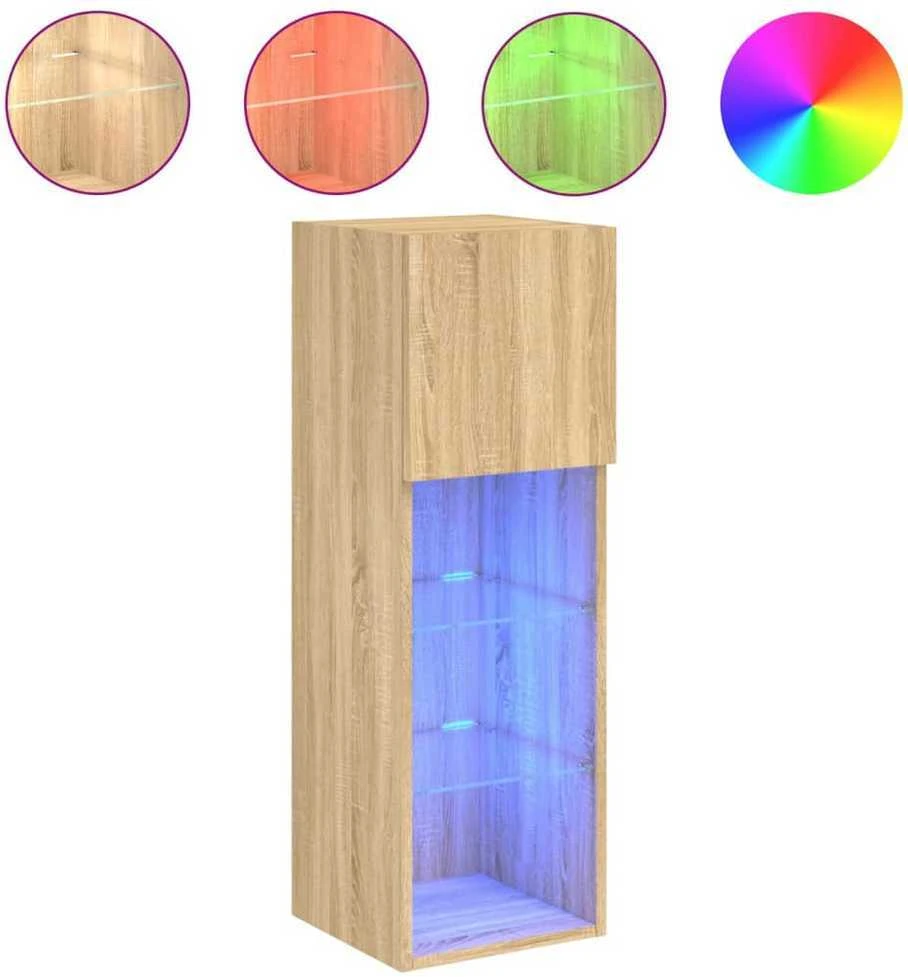 TV staliukas TV spintelė su LED lemputėmis, ąžuolo spalvos, 30,5x30x90cm