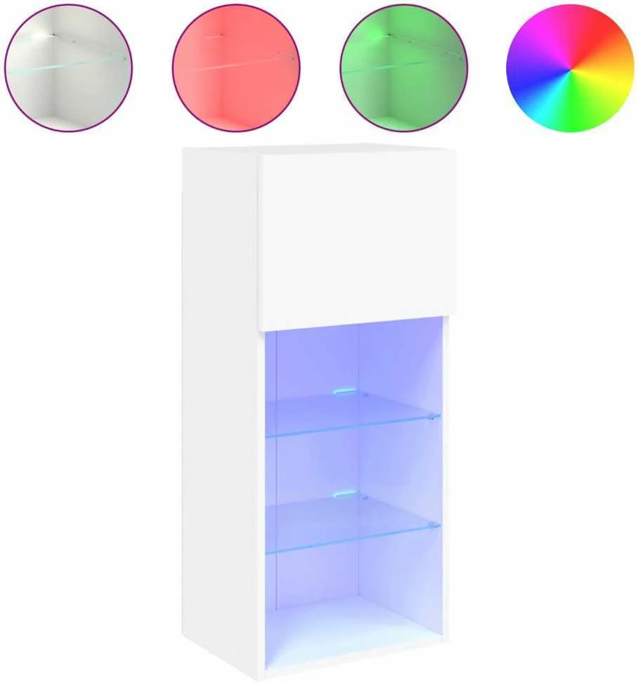 TV staliukas TV spintelė su LED lemputėmis, baltos spalvos, 40,5x30x90cm