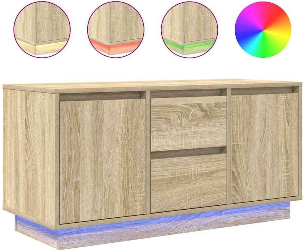 TV staliukas TV spintelė su LED lemputėmis, ąžuolo spalvos, 100x41x50 cm