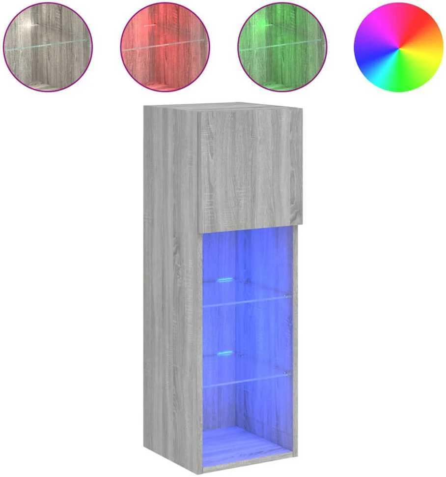TV staliukas TV spintelė su LED lemputėmis, pilka ąžuolo, 30,5x30x90cm
