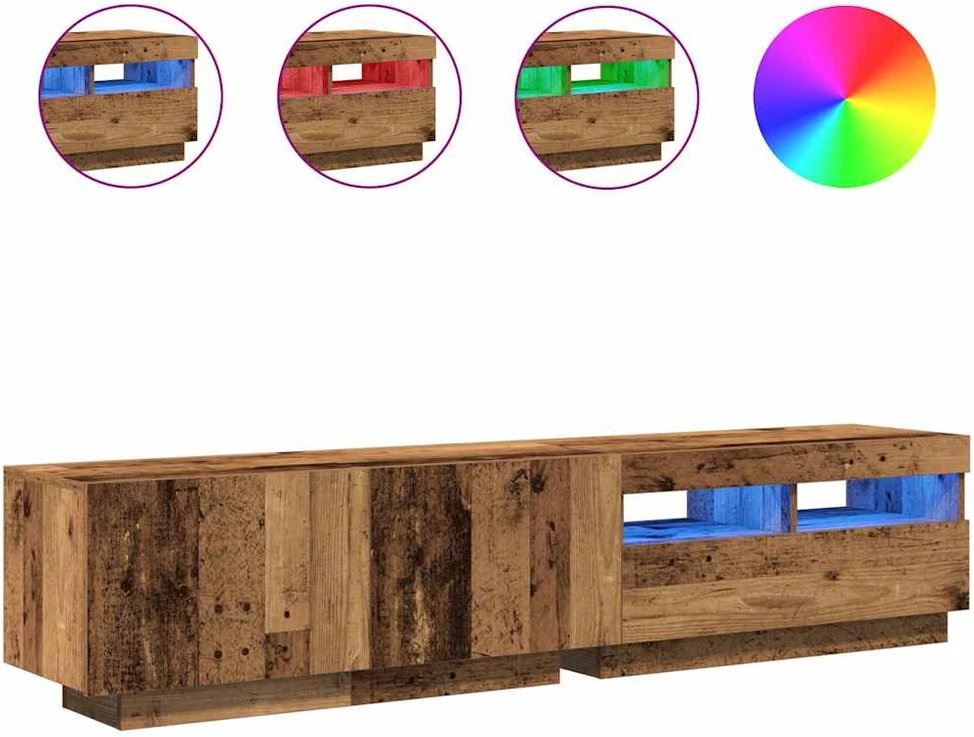 TV staliukas TV spintelė su LED lemputėmis, senovinė mediena, 180x35x40cm, inžinerinė mediena