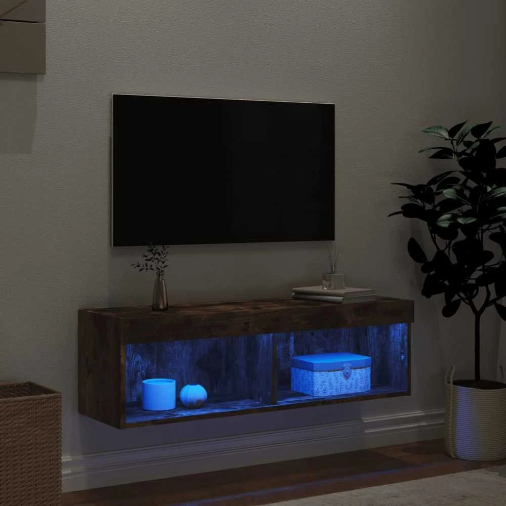 TV staliukas TV spintelė su LED lemputėmis, dūminio ąžuolo, 100x30x30cm