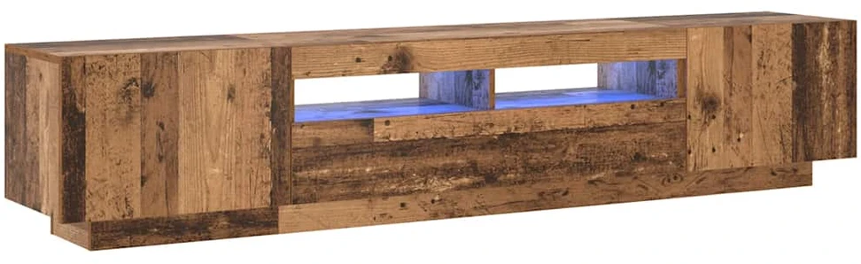 TV staliukas TV spintelė su LED lemputėmis, senovinė mediena, 200x35x40cm, inžinerinė mediena