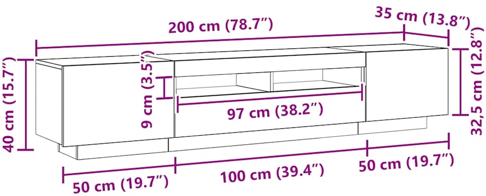 TV staliukas TV spintelė su LED lemputėmis, senovinė mediena, 200x35x40cm, inžinerinė mediena
