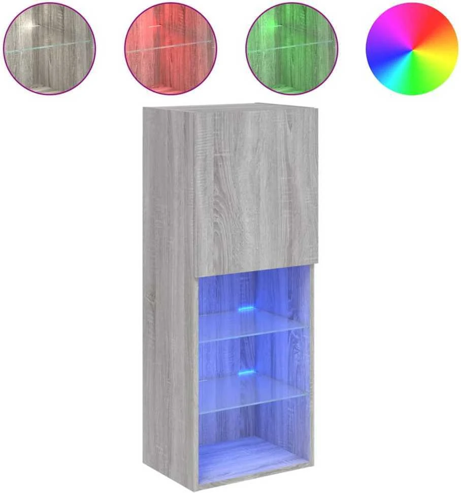TV staliukas TV spintelė su LED lemputėmis, pilka ąžuolo, 40,5x30x102cm