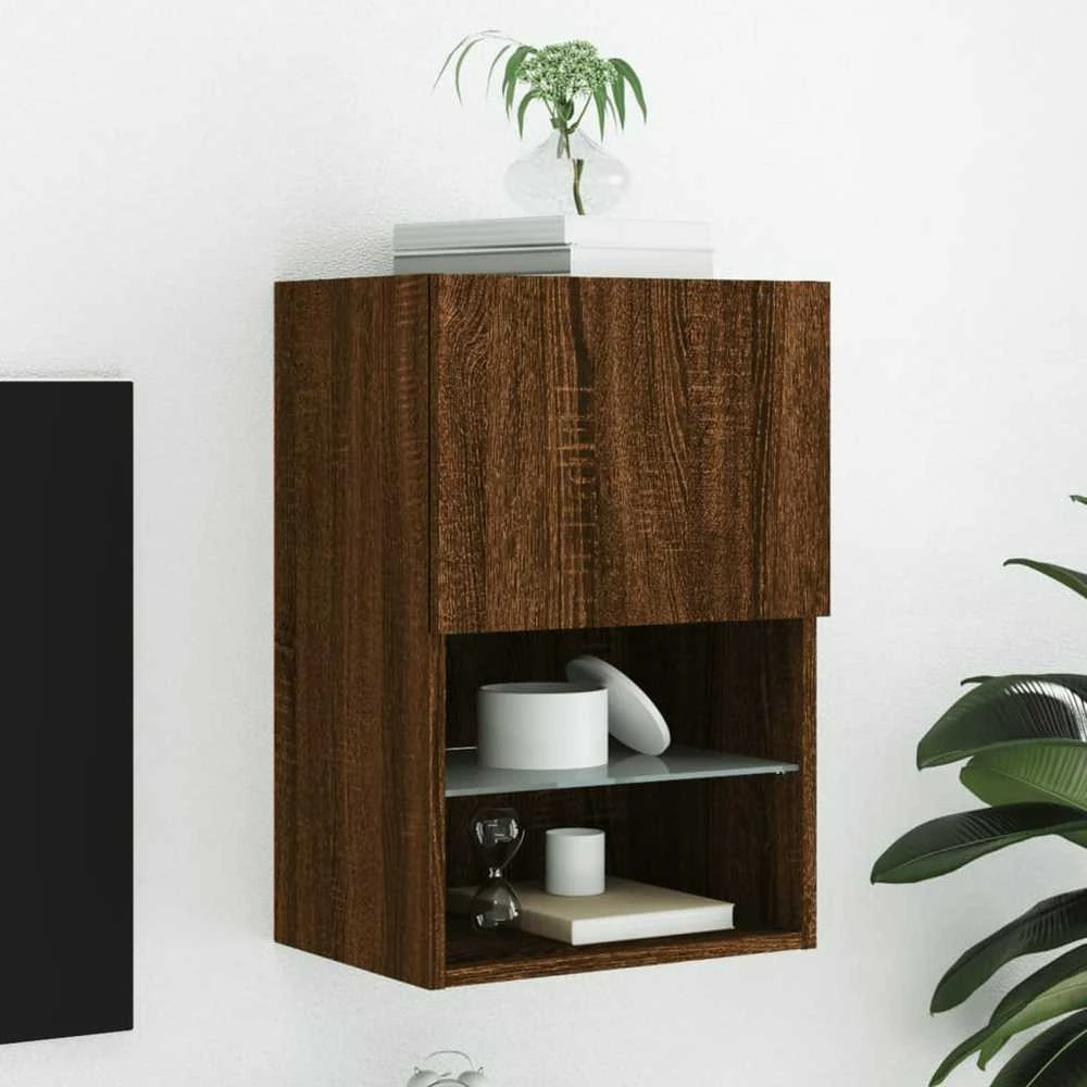 TV staliukas TV spintelė su LED lemputėmis, ruda ąžuolo, 40,5x30x60cm