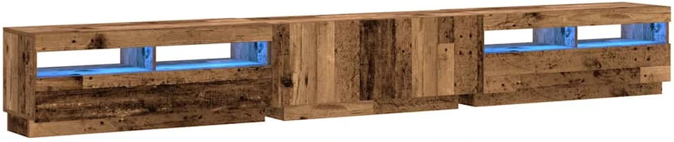 TV staliukas TV spintelė su LED lemputėmis, senovinė mediena, 300x35x40cm, inžinerinė mediena