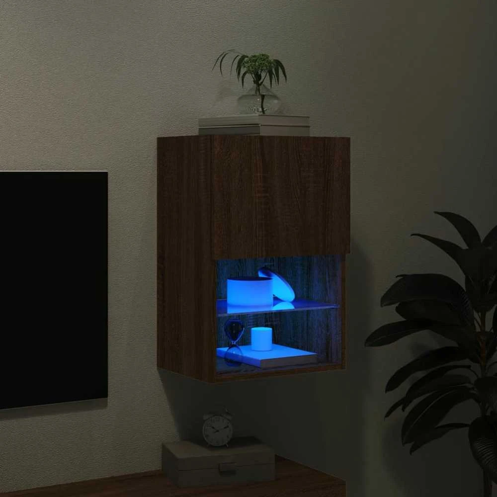 TV staliukas TV spintelė su LED lemputėmis, ruda ąžuolo, 40,5x30x60cm