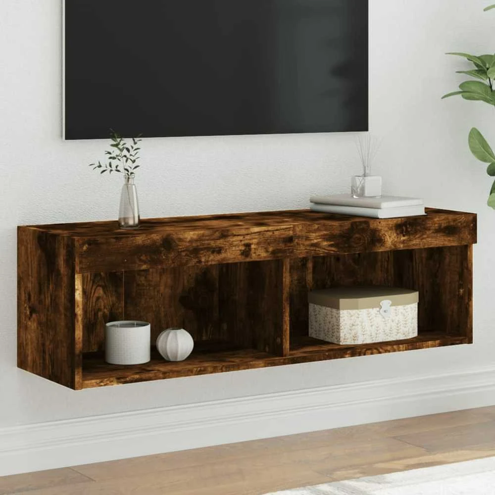 TV staliukas TV spintelė su LED lemputėmis, dūminio ąžuolo, 100x30x30cm