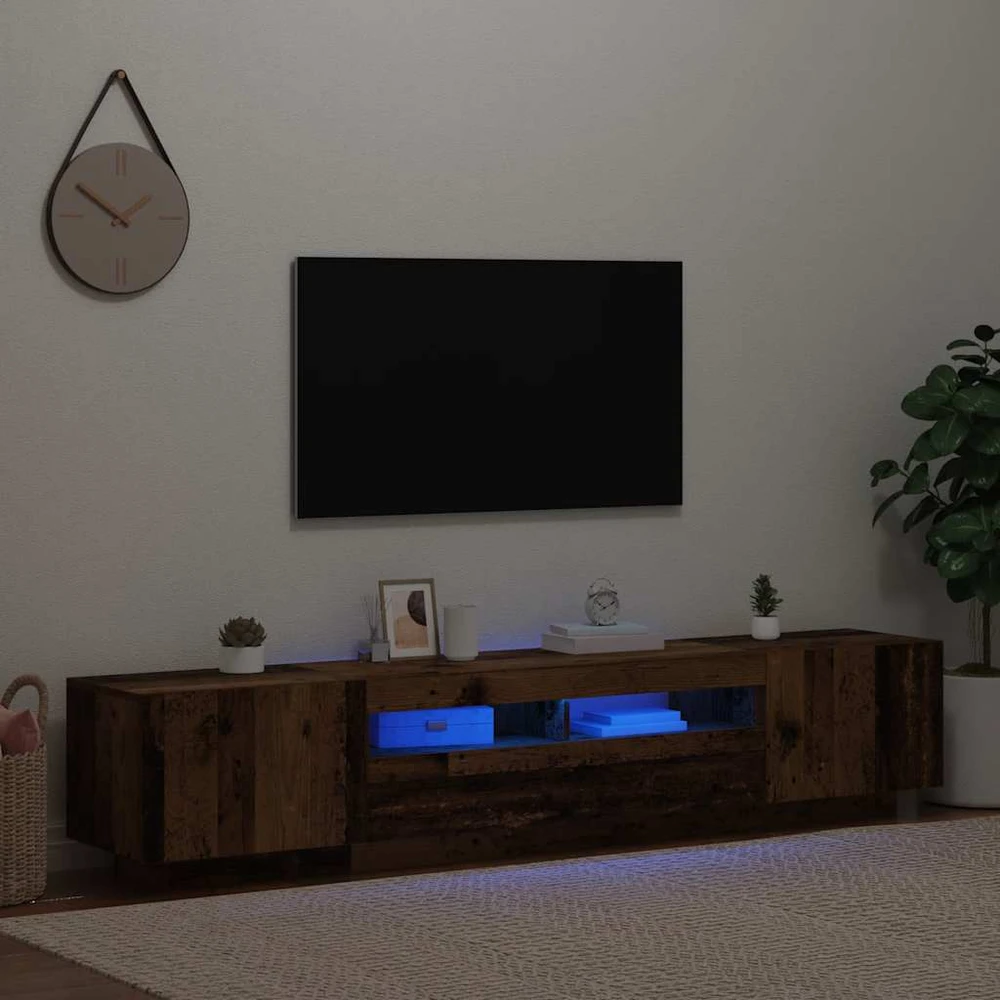 TV staliukas TV spintelė su LED lemputėmis, senovinė mediena, 200x35x40cm, inžinerinė mediena