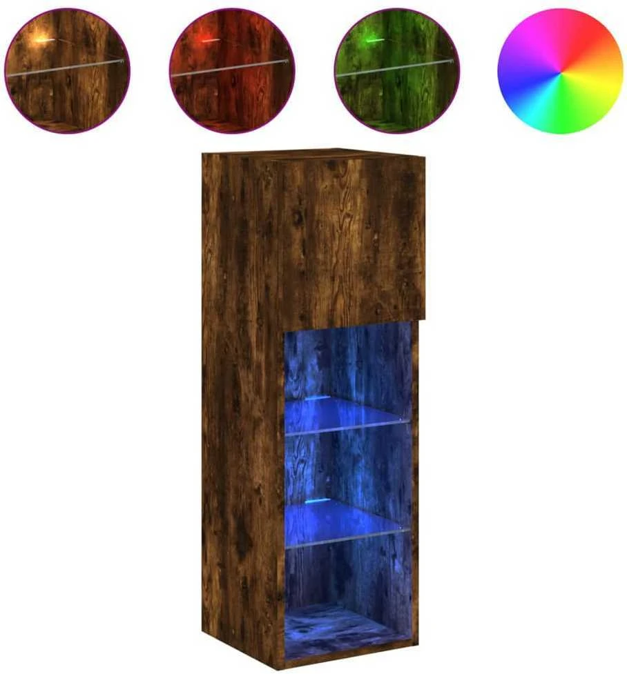 TV staliukas TV spintelė su LED lemputėmis, dūminio ąžuolo, 30,5x30x90cm