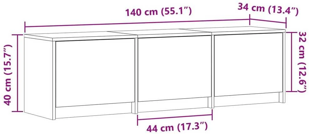 TV staliukas TV spintelė su LED 140x34x40 cm Pilka Sonoma Dirbtinė mediena
