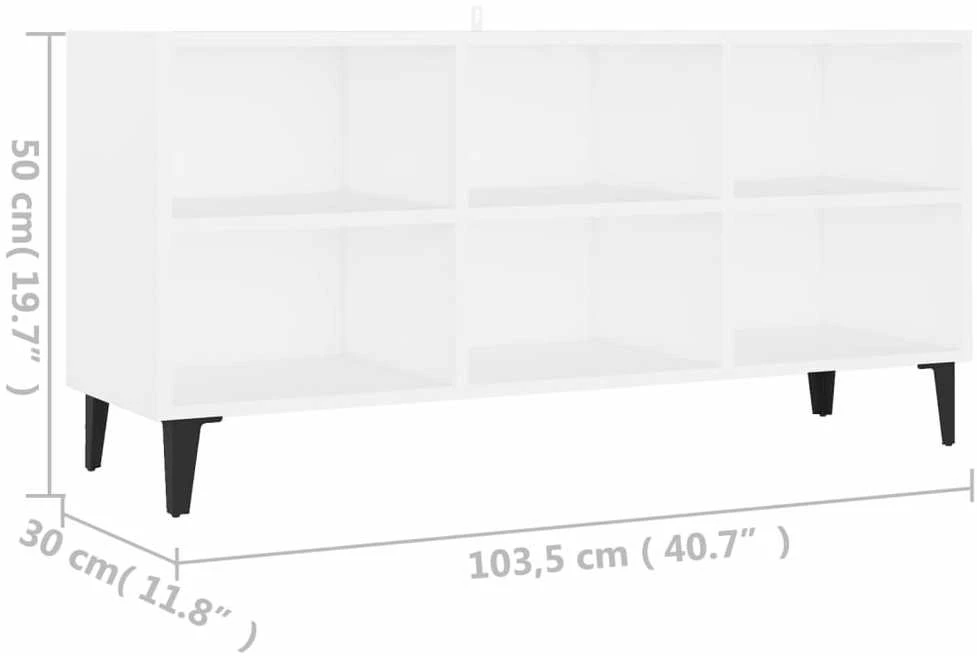 TV staliukas TV spintelė su metalinėmis kojelėmis, balta, 103,5x30x50cm