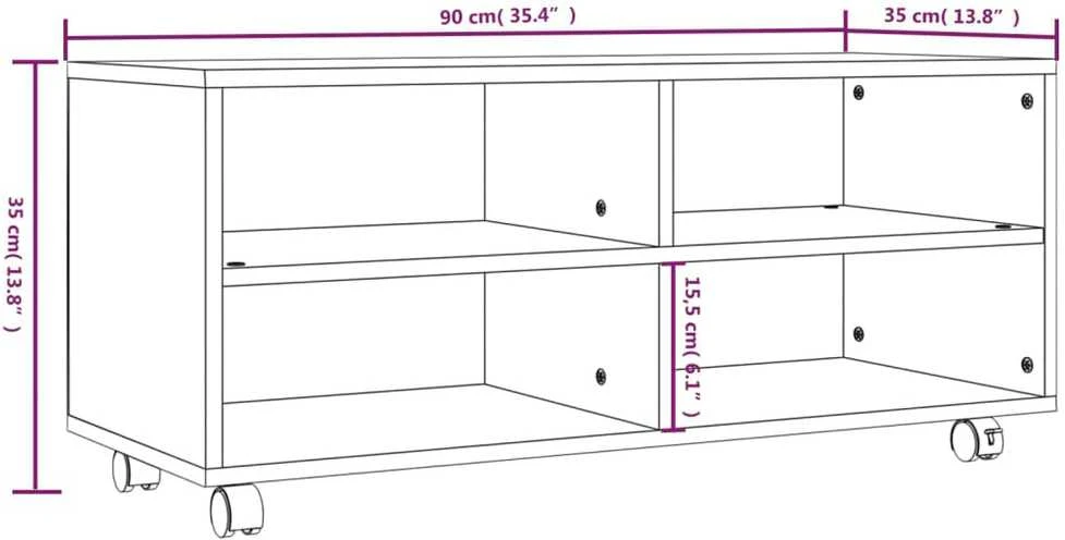 TV staliukas TV spintelė su ratukais, pilka ąžuolo, 90x35x35cm, mediena