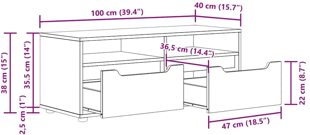 TV staliukas TV spintelė VISNES, balta, 100x40x38 cm, inžinerinė mediena