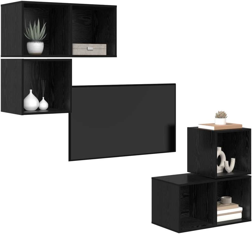 TV staliukas TV spintelių komplektas 4 vnt. Juodas ąžuolas Apdirbta mediena