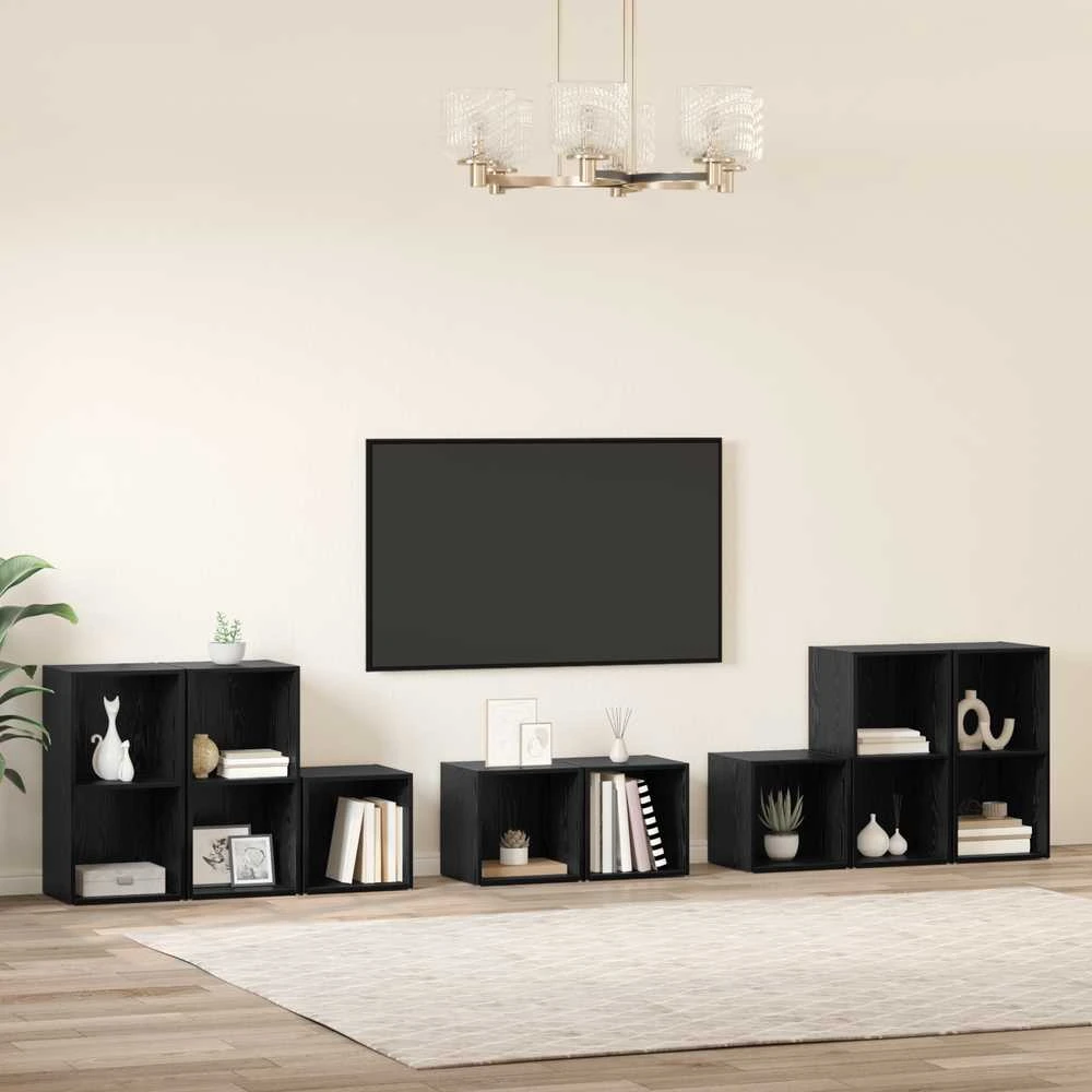TV staliukas TV spintelės komplektas 8 vnt. Juodas ąžuolas Apdirbta mediena