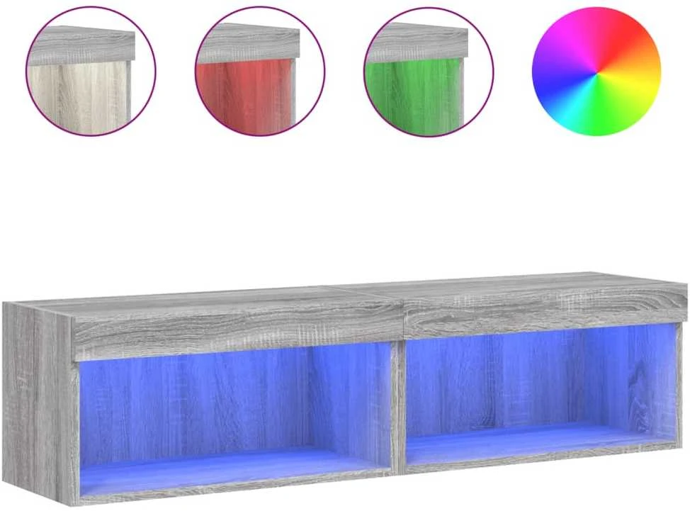 TV staliukas TV spintelės su LED, 2vnt., pilkos ąžuolo, 60x30x30cm