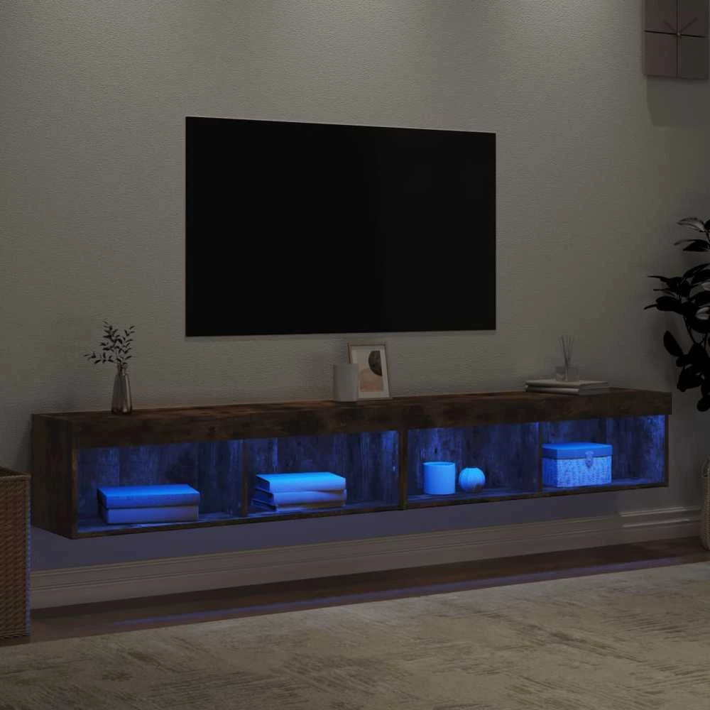 TV staliukas TV spintelės su LED, 2vnt., dūminio ąžuolo, 100x30x30cm