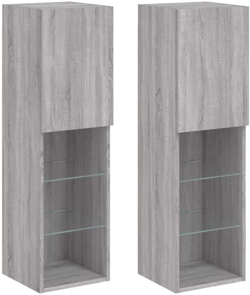 TV staliukas TV spintelės su LED, 2vnt., pilkos ąžuolo, 30,5x30x102cm