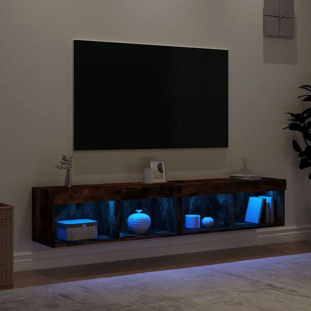 TV staliukas TV spintelės su LED, 2vnt., dūminio ąžuolo, 80x30x30cm